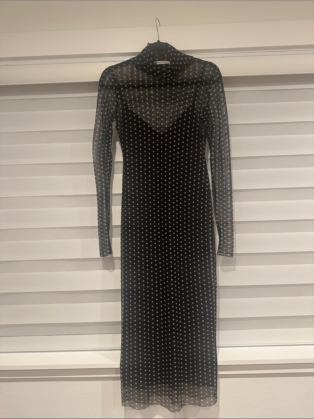 Velvet Torch Black Polka Dot Sheer Long Sleeve Midi Dress